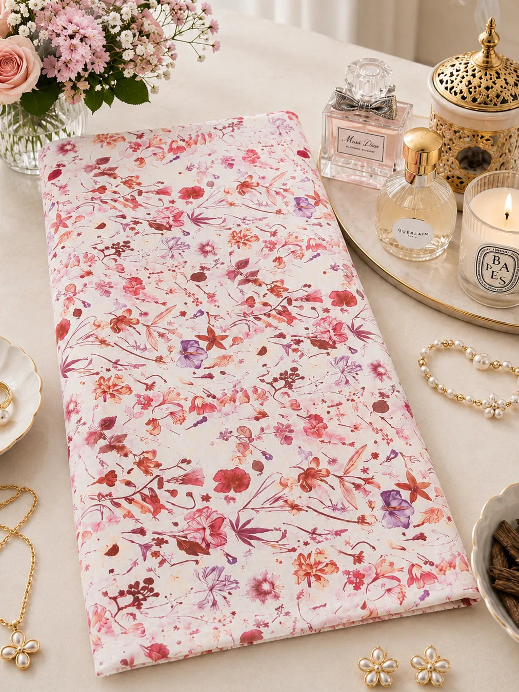 Soft Watercolor Floral Cotton Fabric – Perfect for Summer Dresses