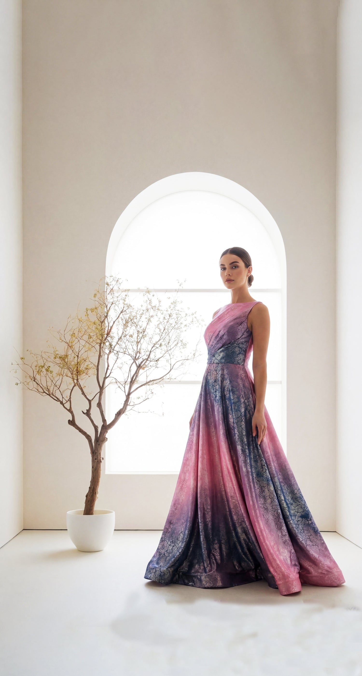 Luxury Ombre Maxi Dress – Elegant Pink & Blue Evening Gown for Women