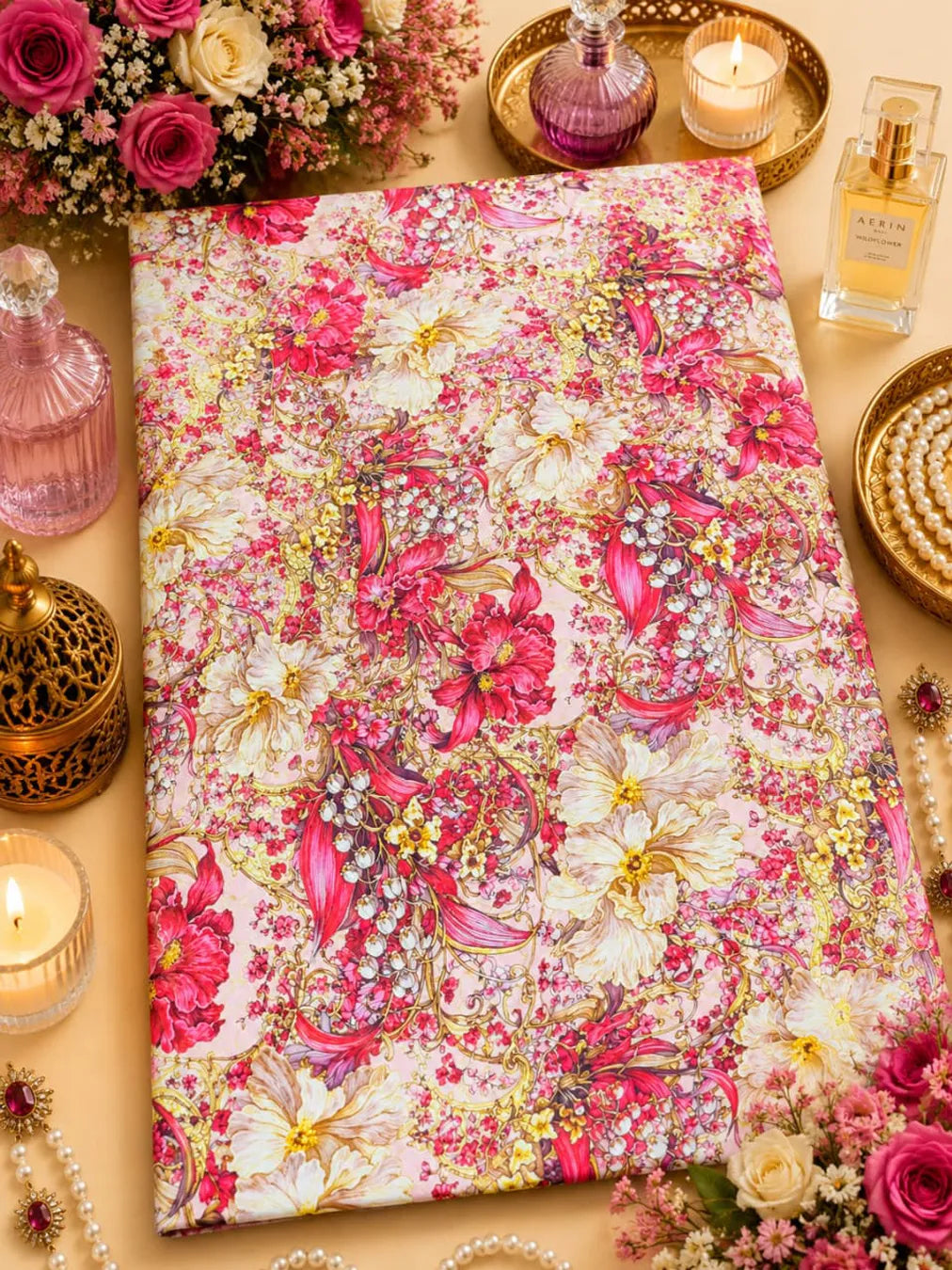 Al Hosn Swiss Cotton A Symphony of Pink & Gold