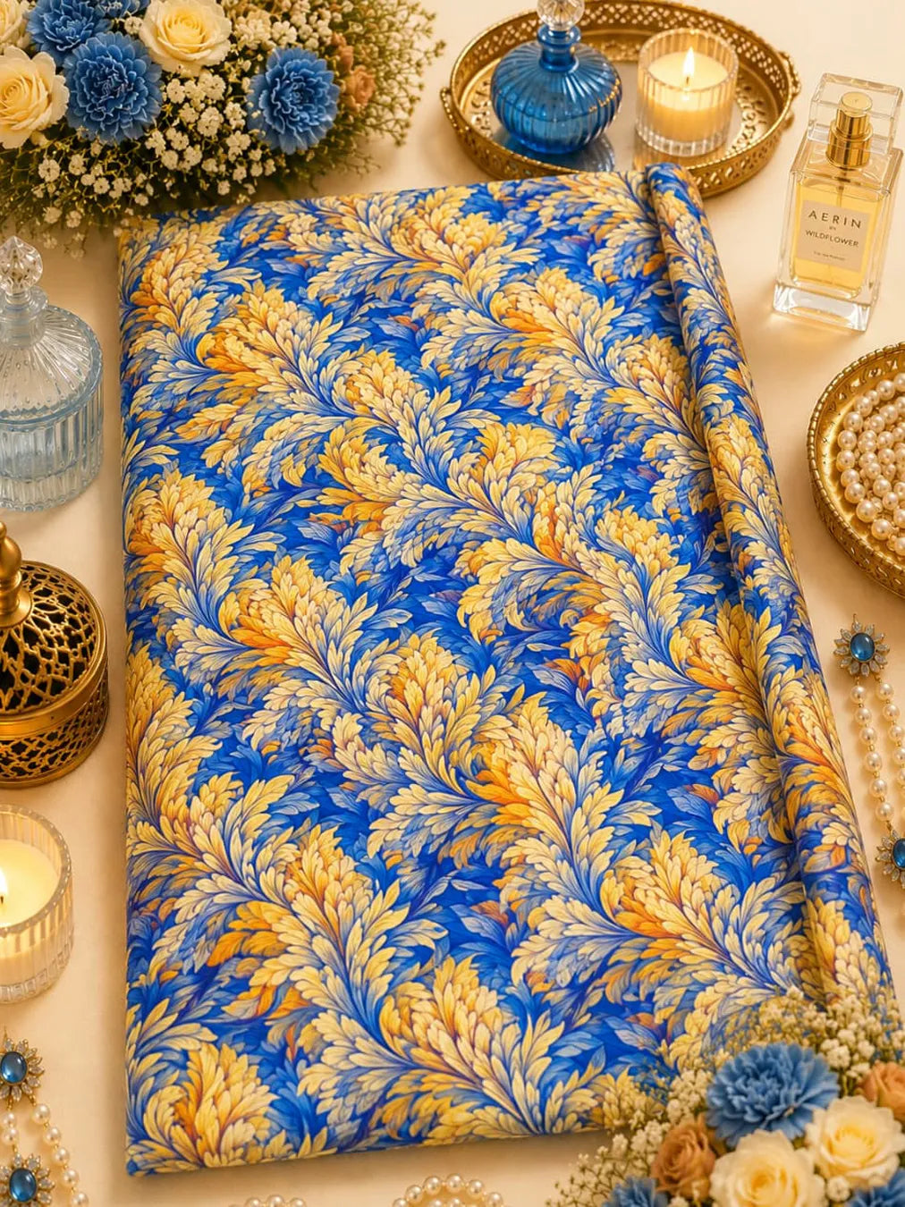 Al Hosn Swiss Cotton Bold in Blue, Brilliant in Gold