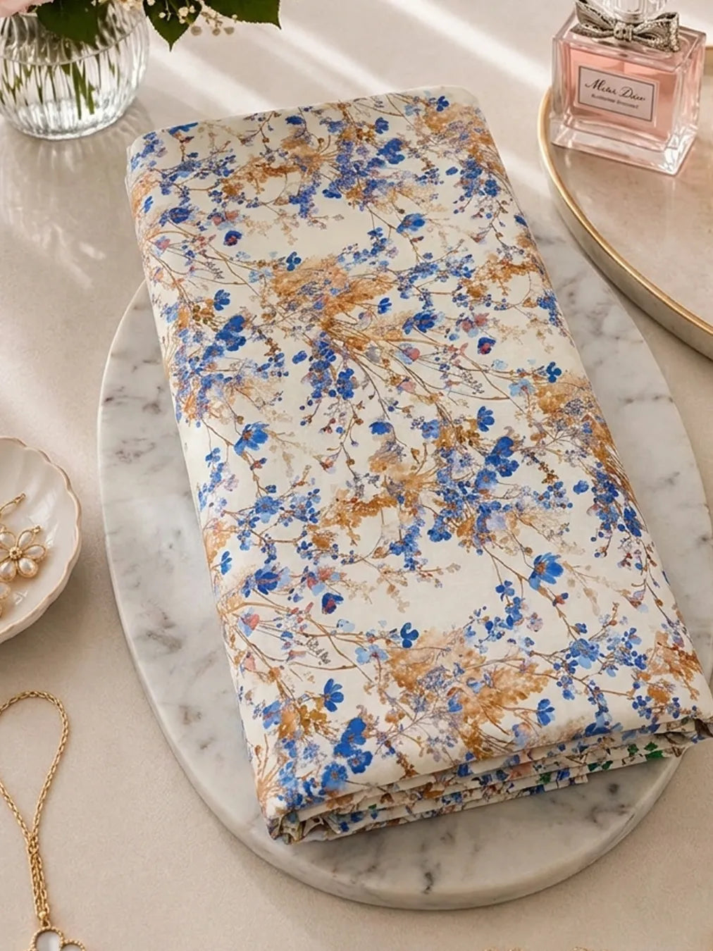 BLUE BLOSSOMS, GOLDEN GRACE — AL HOSN SWISS COTTON