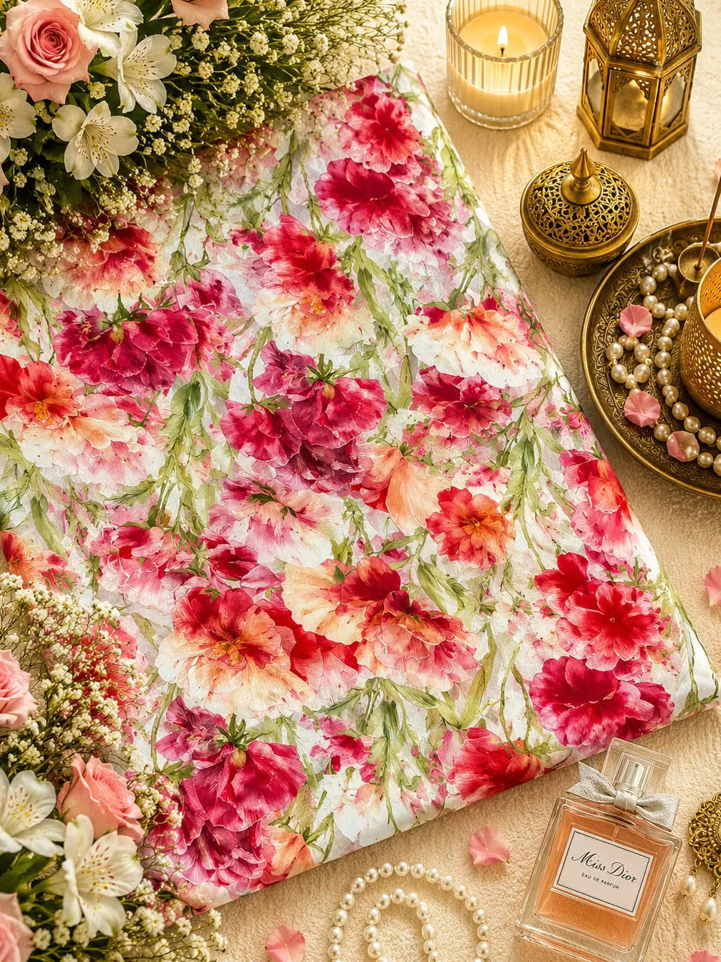 CRIMSON BLOOMS, TIMELESS GRACE — AL HOSN SWISS COTTON