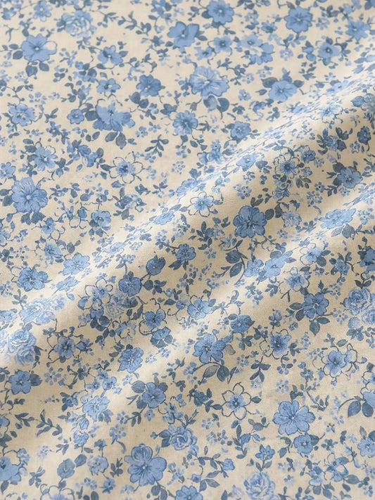 Blue Blossom Grace – Luxury Printed Cotton Poplin