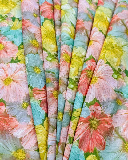 Premium Multicolor Floral Fabric – Trendy Arabic Style Fashion Textile