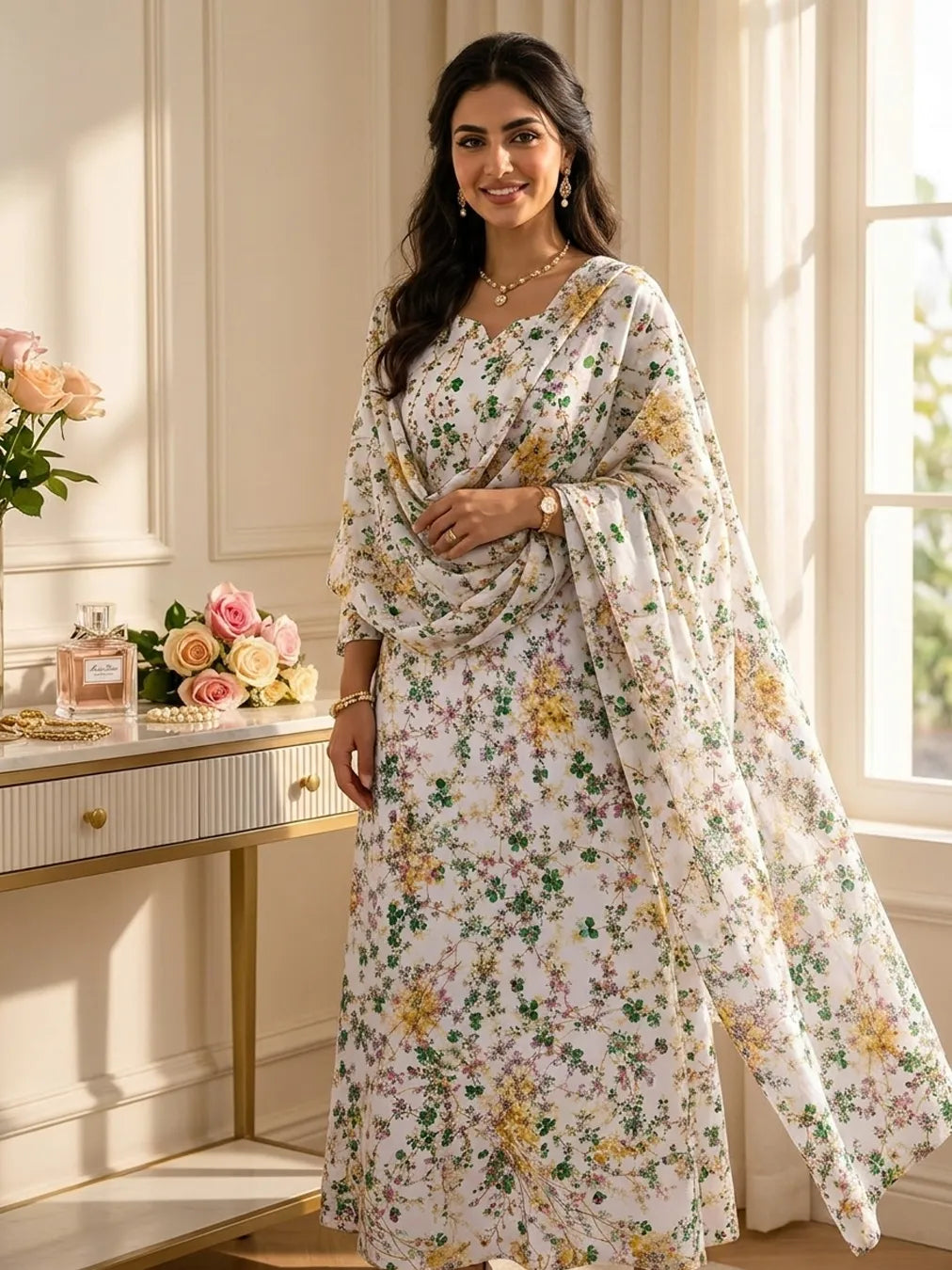 EMERALD BLOSSOMS, GOLDEN GRACE — AL HOSN SWISS COTTON