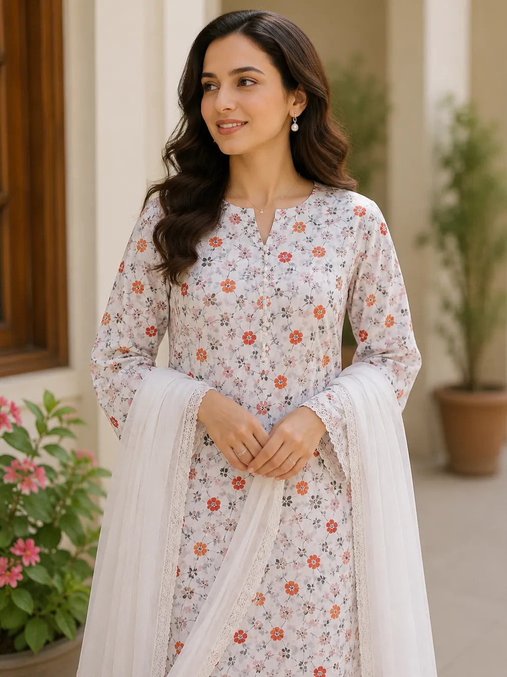 Coral Blossom Grace | Premium Thailand Printed Cotton Poplin