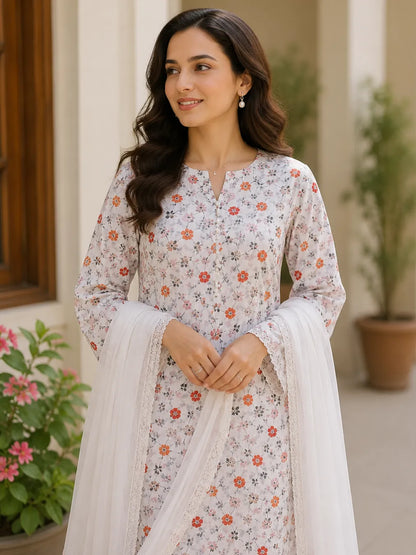 Coral Blossom Grace | Premium Thailand Printed Cotton Poplin