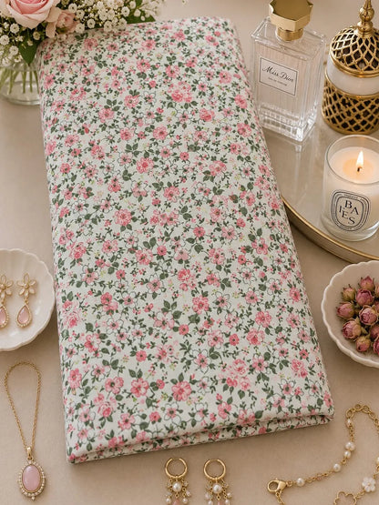 Elegant Pink Garden Floral Printed Cotton Poplin