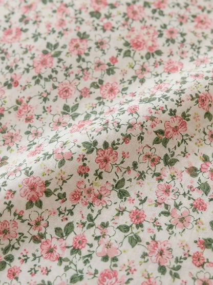 Elegant Pink Garden Floral Printed Cotton Poplin