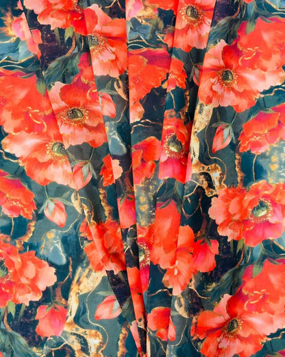 Luxury Red Floral Fabric – Premium Designer Fabric for Elegant Dresses