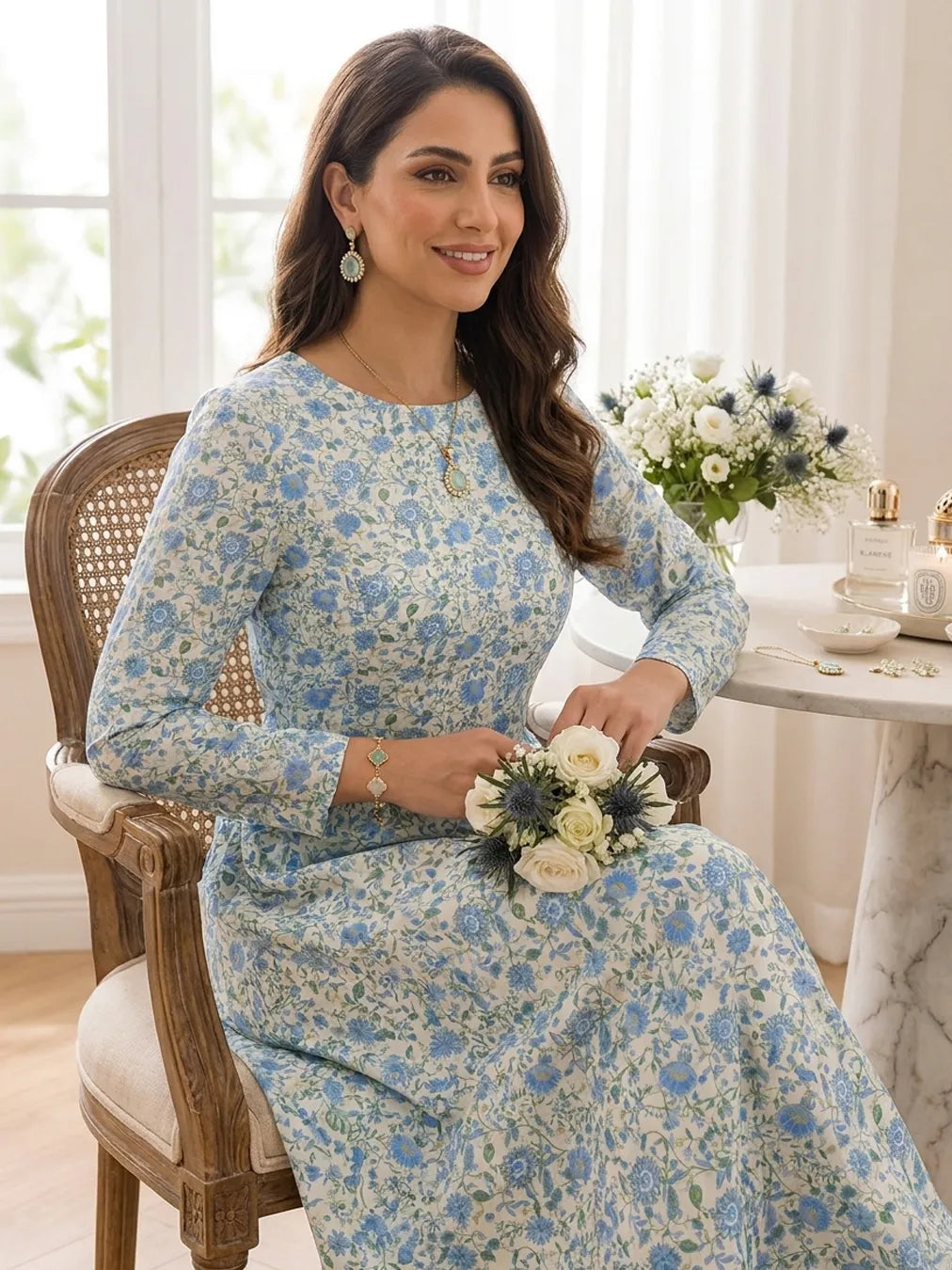 Timeless Blue Botanicals – Elegant Cotton Fabric