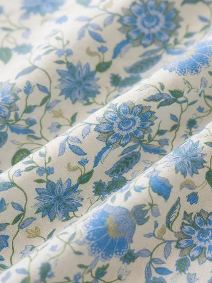 Timeless Blue Botanicals – Elegant Cotton Fabric