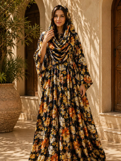 MIDNIGHT BLOOMS, GOLDEN ELEGANCE — AL HOSN SWISS COTTON