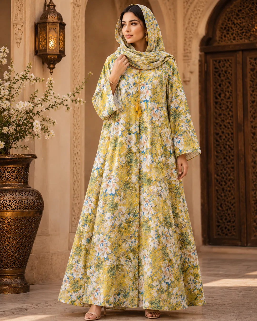 Golden Flower Paradise Fabric – Premium Soft Dress Material