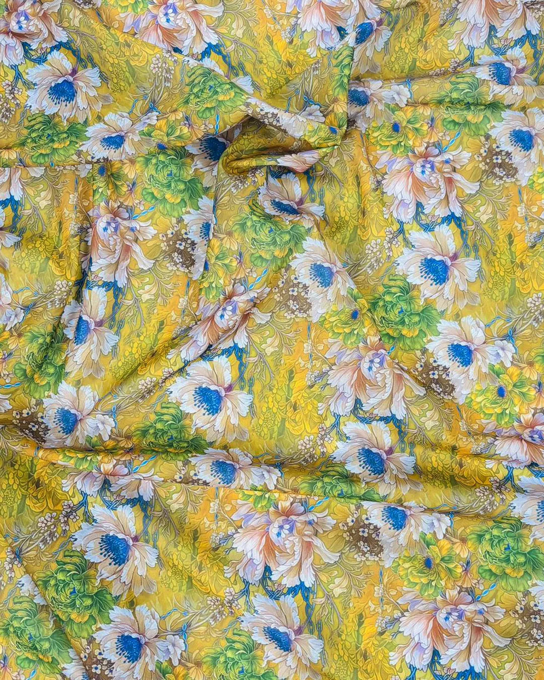 Golden Flower Paradise Fabric – Premium Soft Dress Material