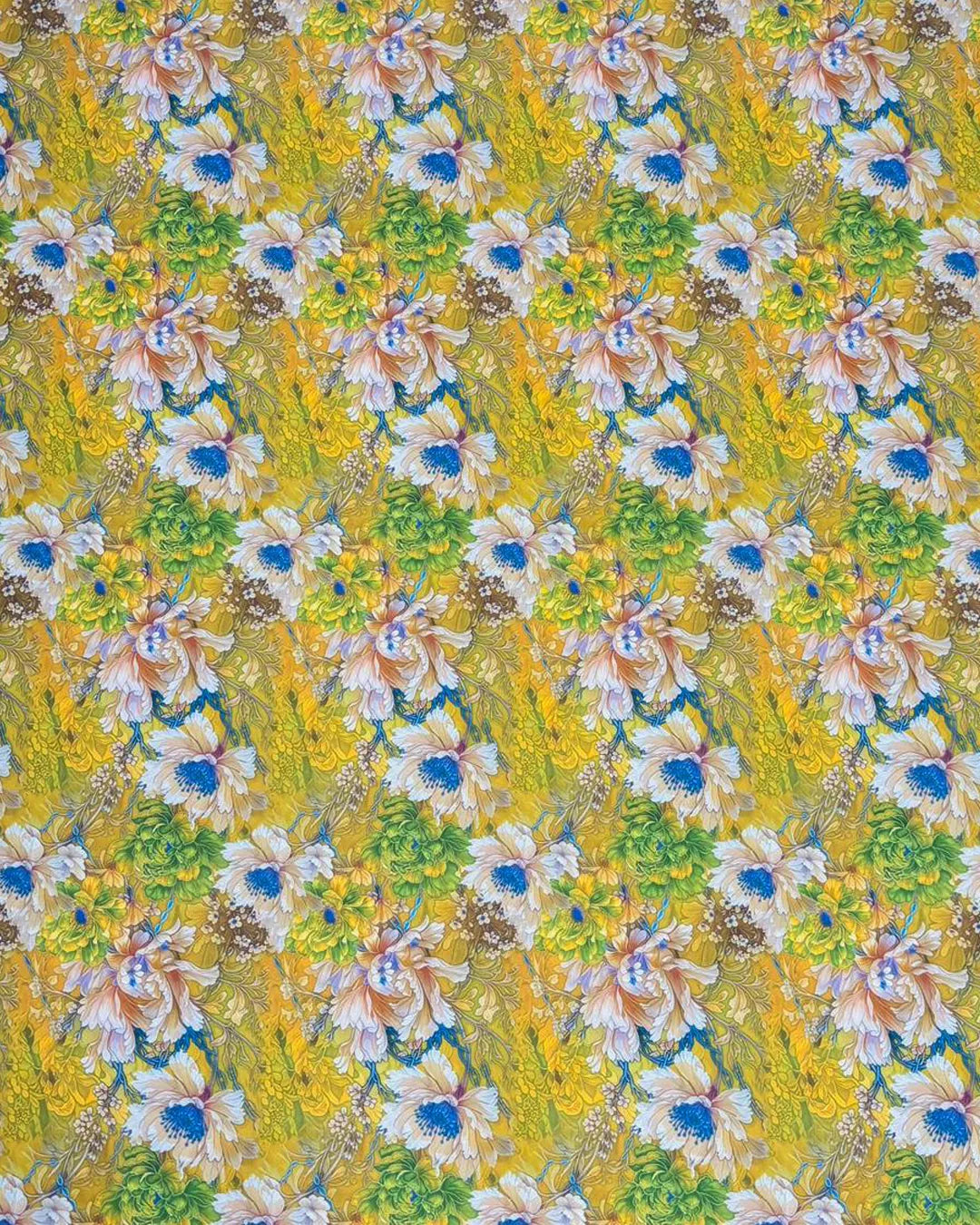 Golden Flower Paradise Fabric – Premium Soft Dress Material