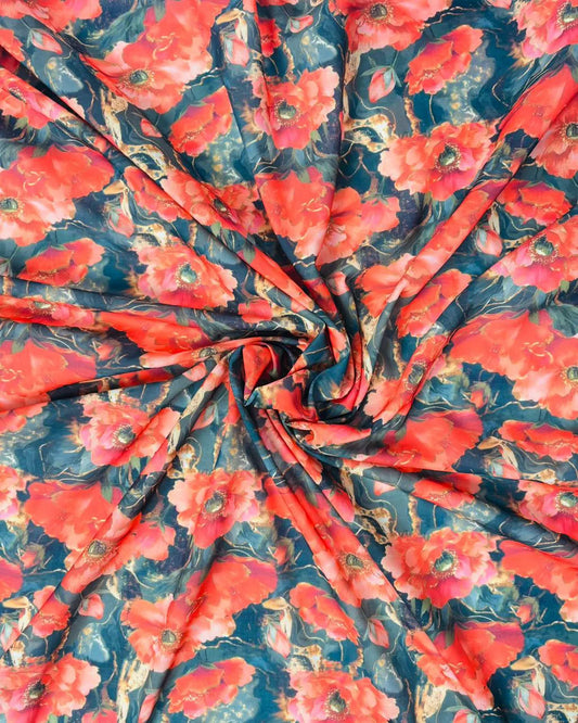 Luxury Red Floral Fabric – Premium Designer Fabric for Elegant Dresses