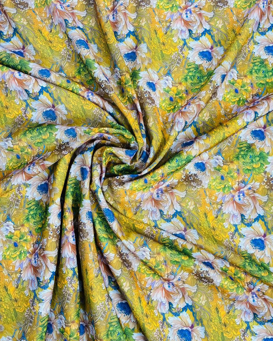 Golden Flower Paradise Fabric – Premium Soft Dress Material