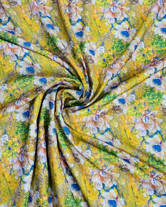 Golden Flower Paradise Fabric – Premium Soft Dress Material