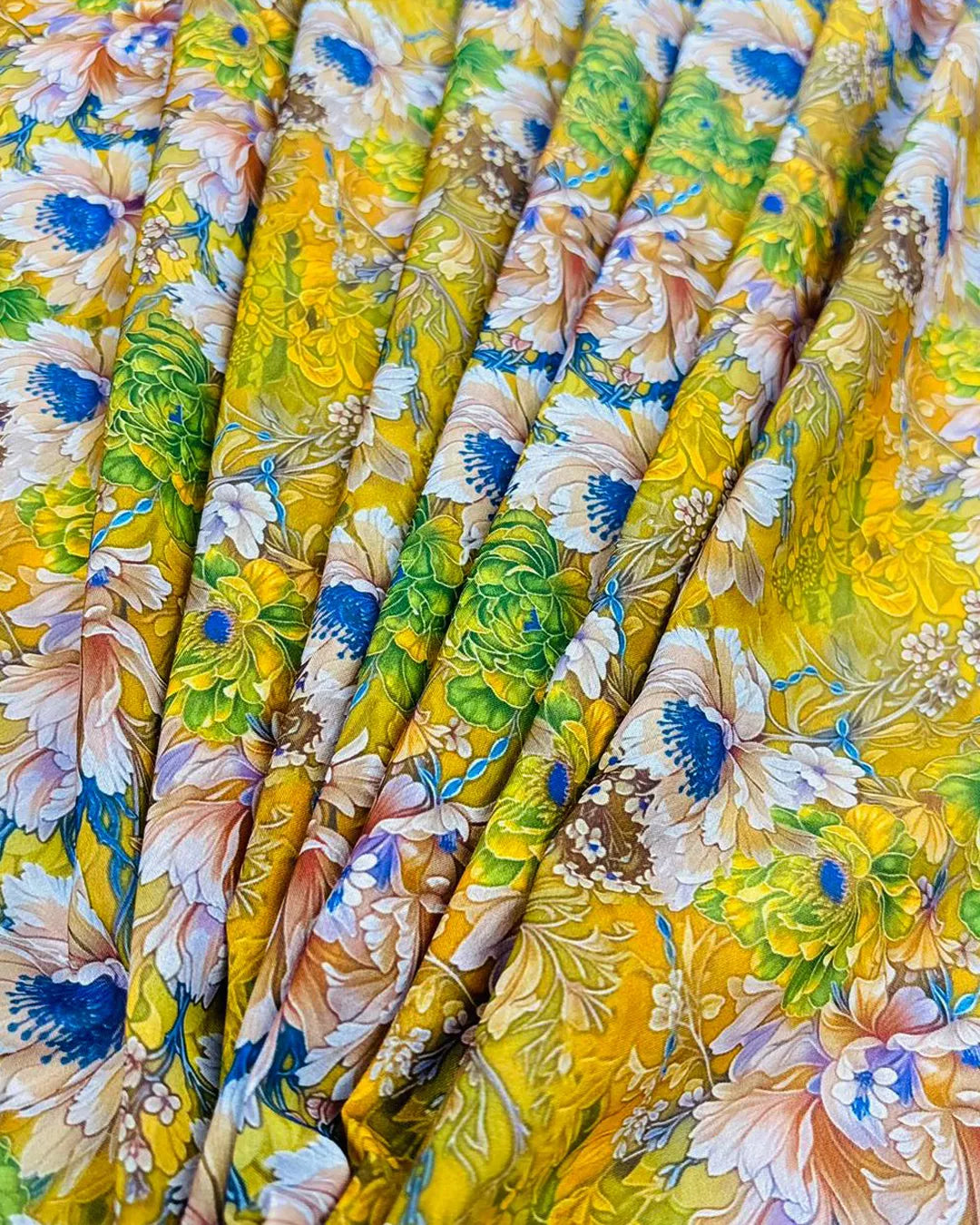 Golden Flower Paradise Fabric – Premium Soft Dress Material