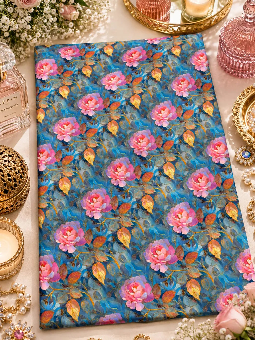 Al Hosn Swiss Cotton Ocean Hues & Blushing Blooms