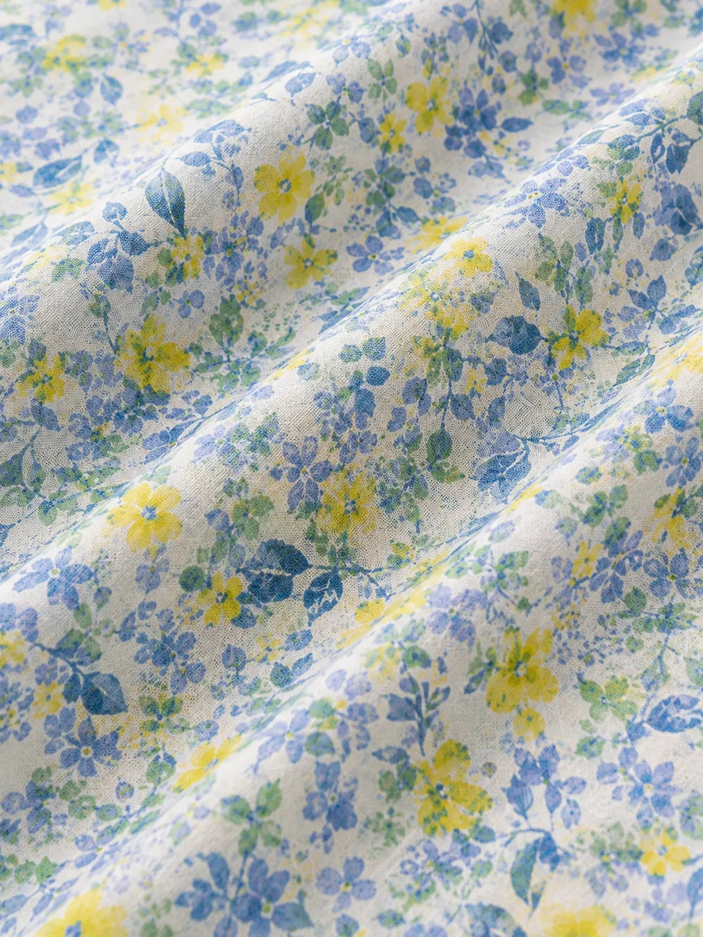 Blue Meadow & Golden Petals – Luxury Cotton Fabric