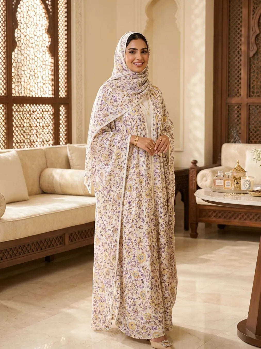 Lavender & Gold Bloom – Elegant Cotton Poplin Collection