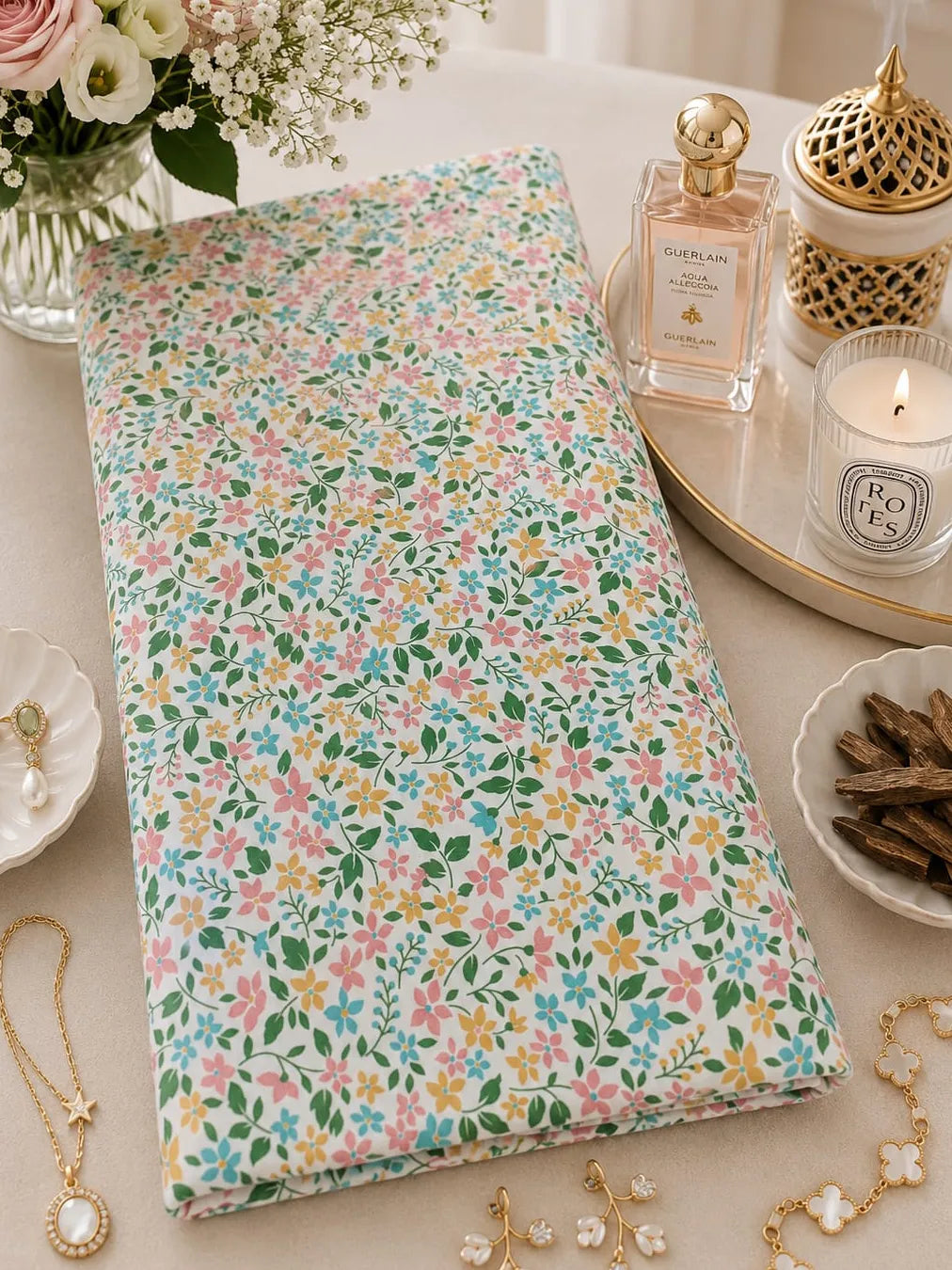 Premium Thailand Cotton Poplin with Pastel Floral Charm