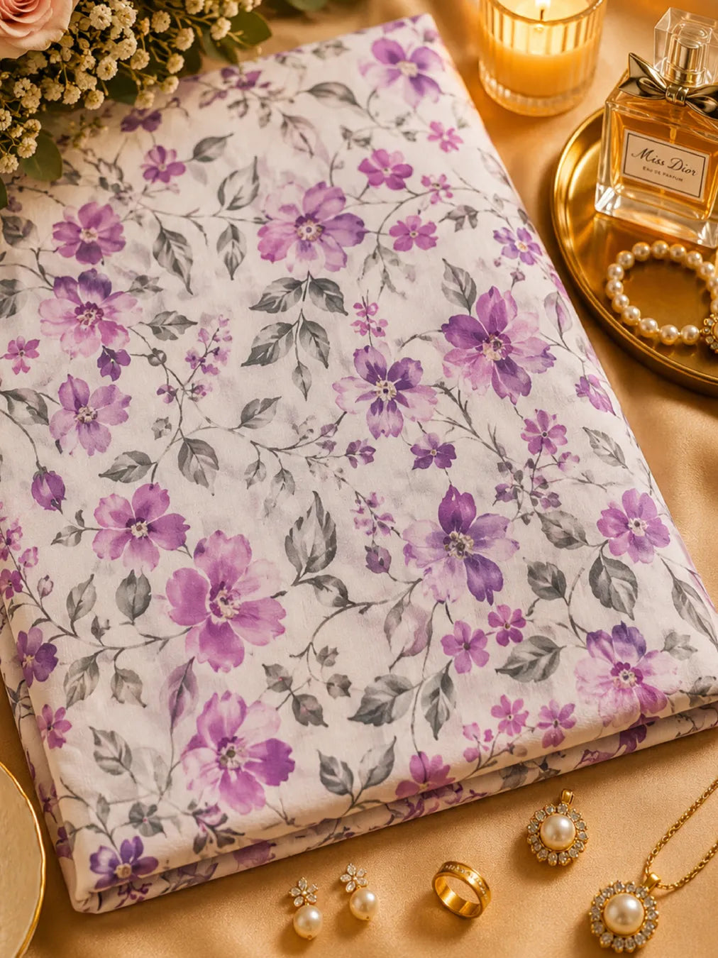 ROYAL PURPLE BLOOMS — THAILAND COTTON POPLIN