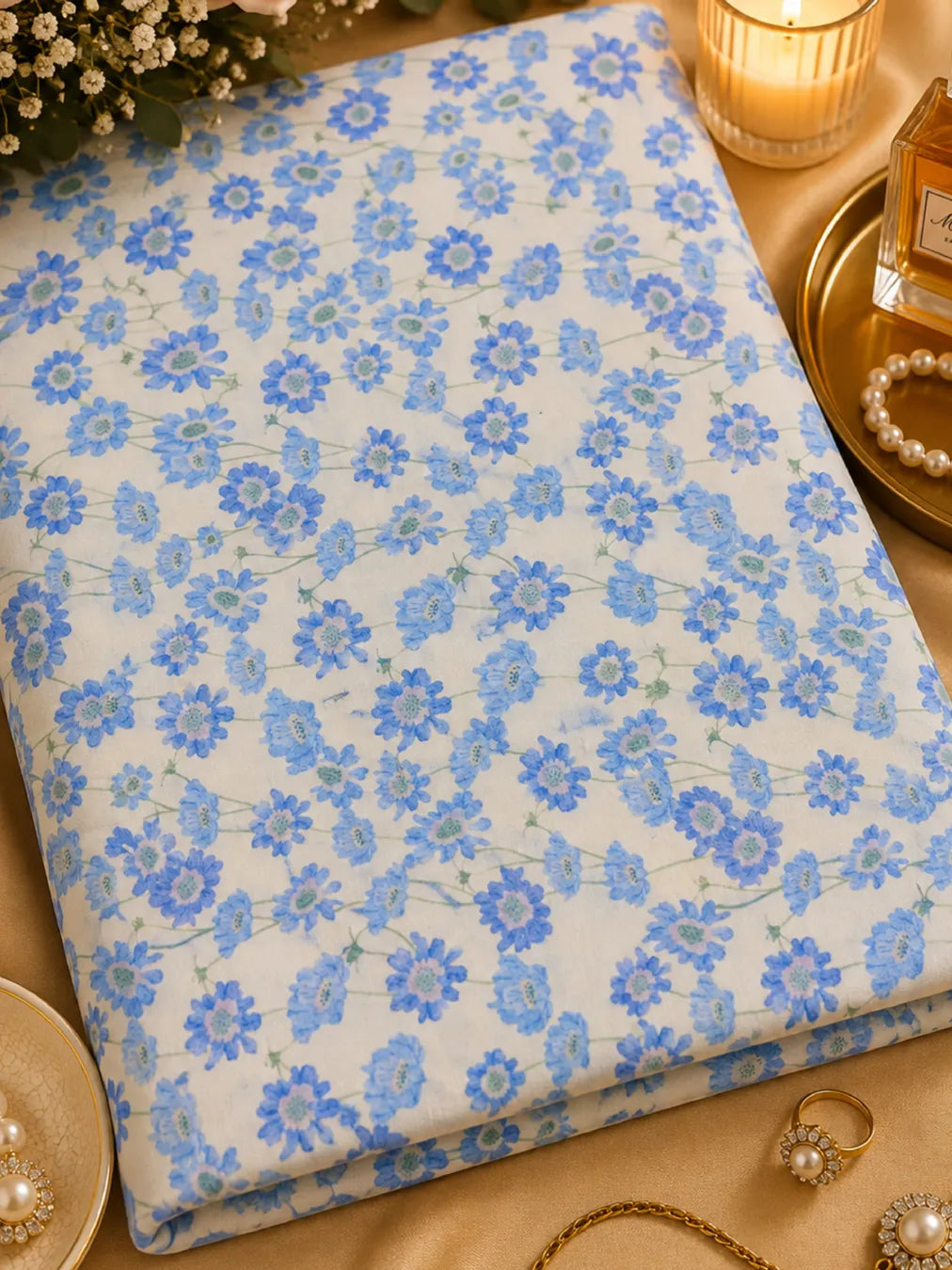 SKY BLUE BLOOMS — THAILAND COTTON POPLIN