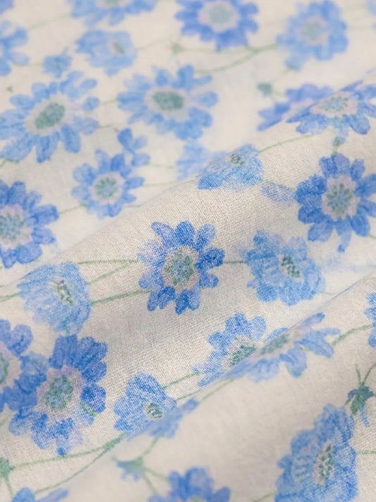 SKY BLUE BLOOMS — THAILAND COTTON POPLIN