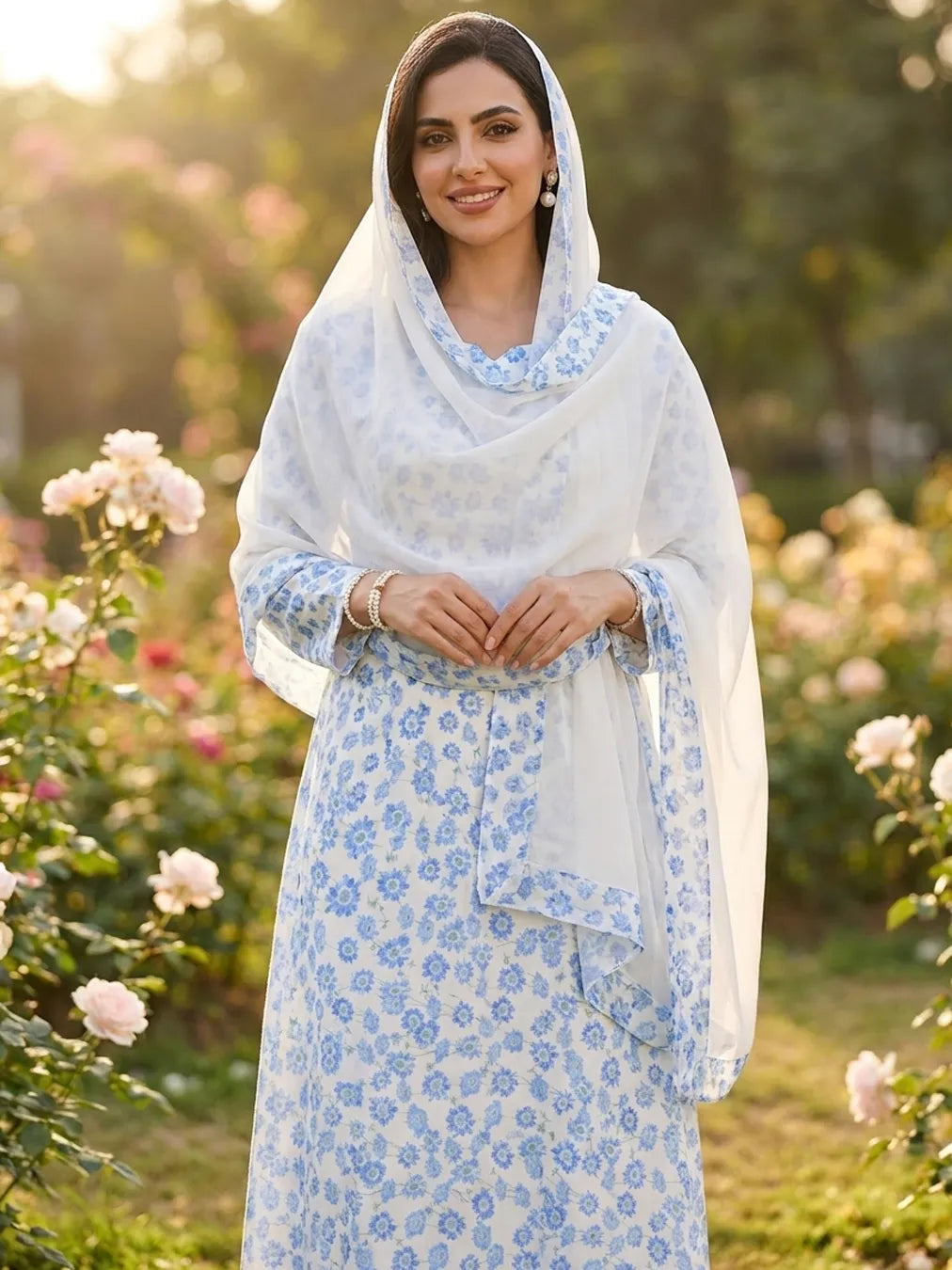 SKY BLUE BLOOMS — THAILAND COTTON POPLIN