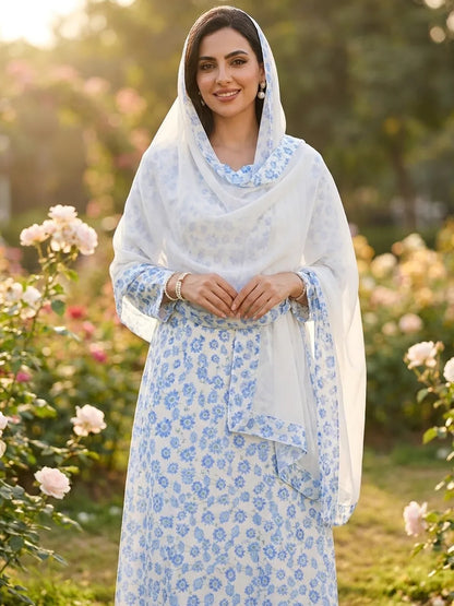 SKY BLUE BLOOMS — THAILAND COTTON POPLIN