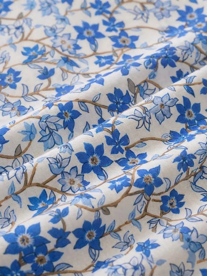 Thailand Printed Cotton Poplin Fabric – Elegant Blue Floral