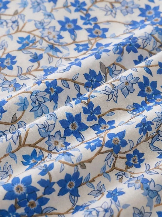 Thailand Printed Cotton Poplin Fabric – Elegant Blue Floral