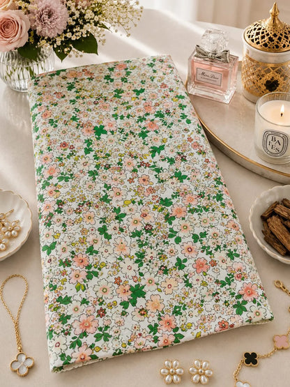 Thailand Printed Cotton Poplin Fabric – Elegant Peach Floral Print in Premium Cotton
