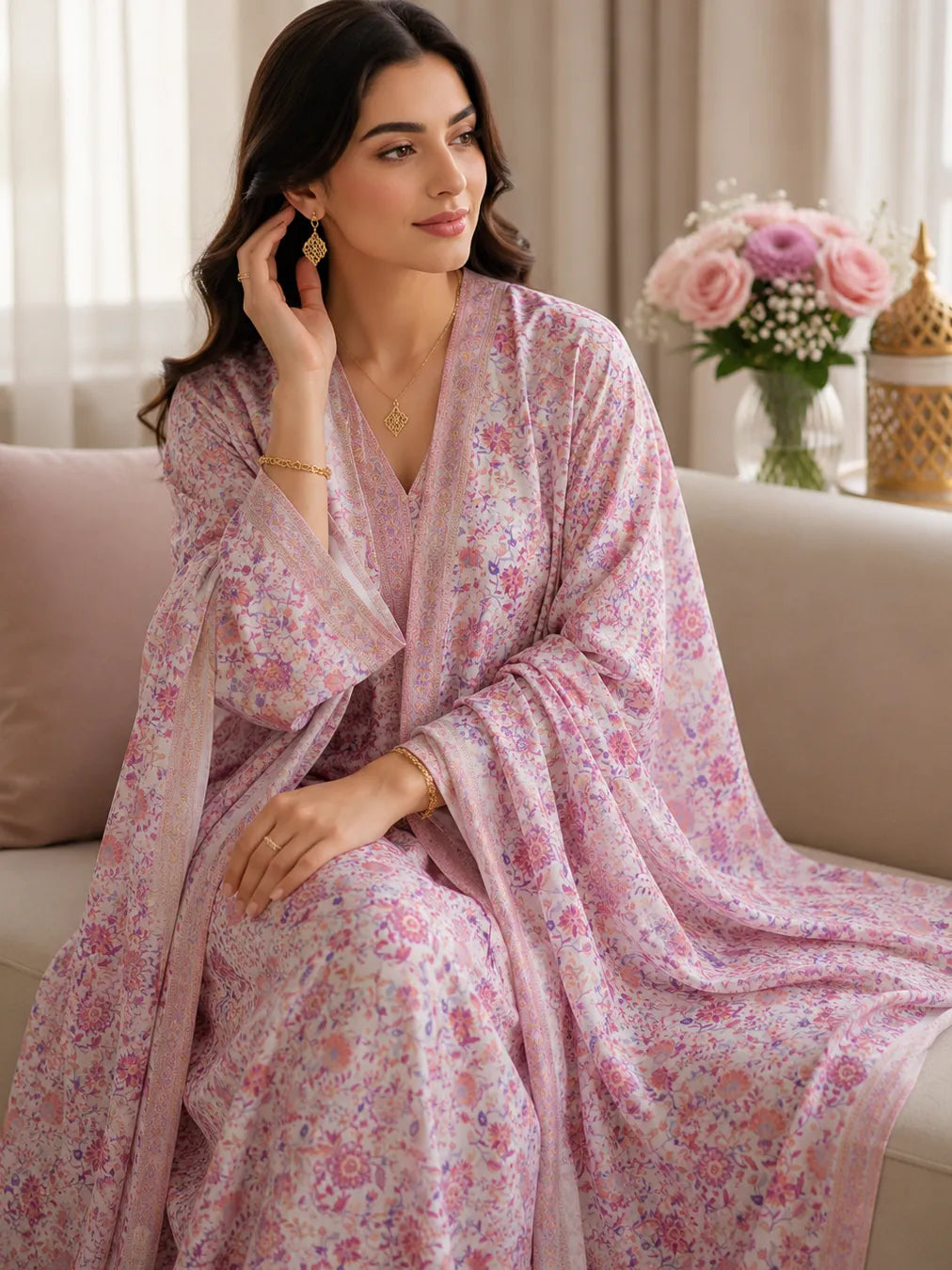 Thailand Printed Cotton Poplin Fabric – Elegant Pink Floral Print for Timeless Style