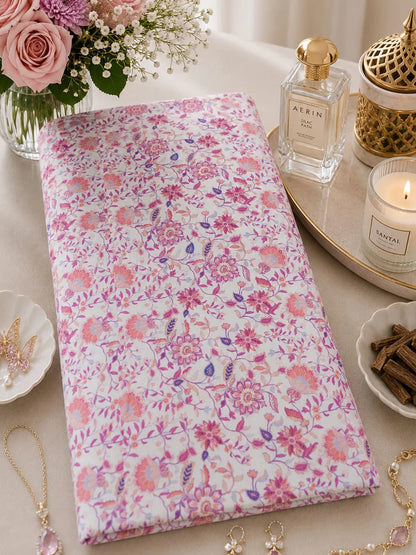 Thailand Printed Cotton Poplin Fabric – Elegant Pink Floral Print for Timeless Style