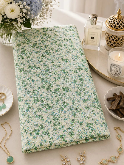 Thailand Printed Cotton Poplin Fabric – Fresh Green Floral Elegance in Premium Cotton