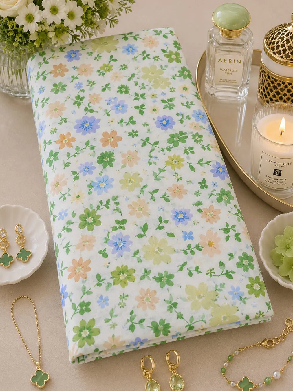 Thailand Printed Cotton Poplin Fabric – Fresh Pastel Floral Print with Premium Comfort