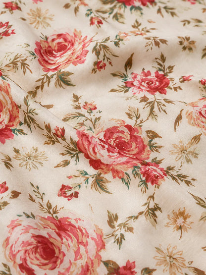 Thailand Printed Cotton Poplin Fabric – Vintage Rose Floral Elegance in Premium Cotton