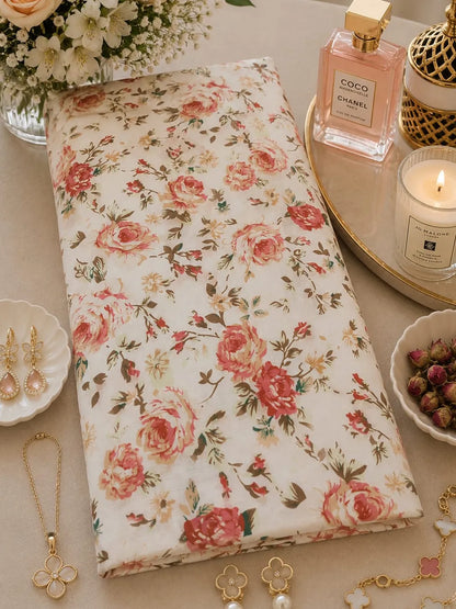 Thailand Printed Cotton Poplin Fabric – Vintage Rose Floral Elegance in Premium Cotton