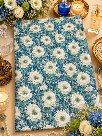Al Hosn Swiss Cotton  Ocean Blue, Garden Grace