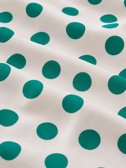 Thailand Printed Cotton Poplin Fabric – Elegant Teal Polka Dot on Premium Cotton