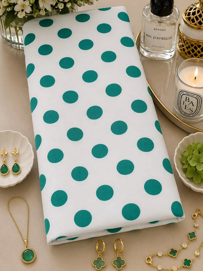 Thailand Printed Cotton Poplin Fabric – Elegant Teal Polka Dot on Premium Cotton