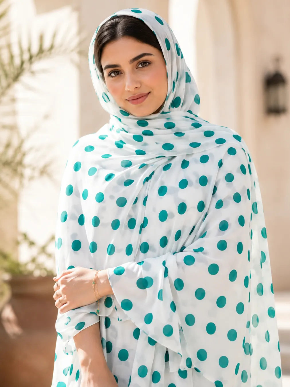 Thailand Printed Cotton Poplin Fabric – Elegant Teal Polka Dot on Premium Cotton