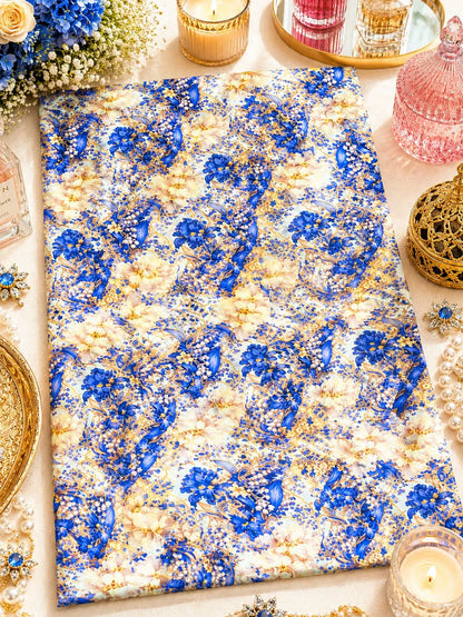 Al Hosn Swiss Cotton A Golden Garden on a Canvas of Blue