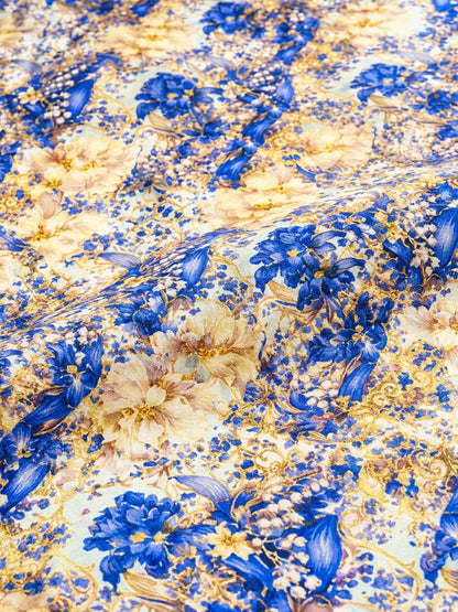 Al Hosn Swiss Cotton A Golden Garden on a Canvas of Blue