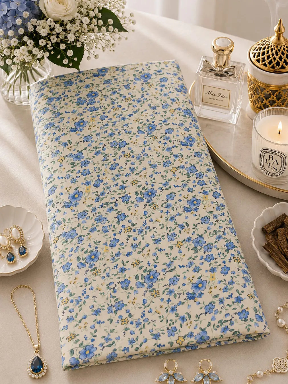 Premium Blue Blossom Thailand Printed Cotton Poplin Fabric – Soft, Breathable & Elegant