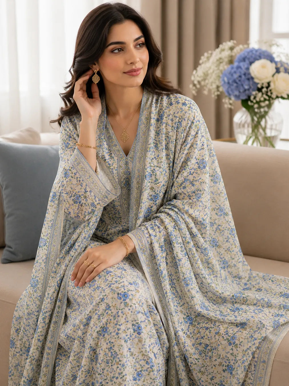 Premium Blue Blossom Thailand Printed Cotton Poplin Fabric – Soft, Breathable & Elegant